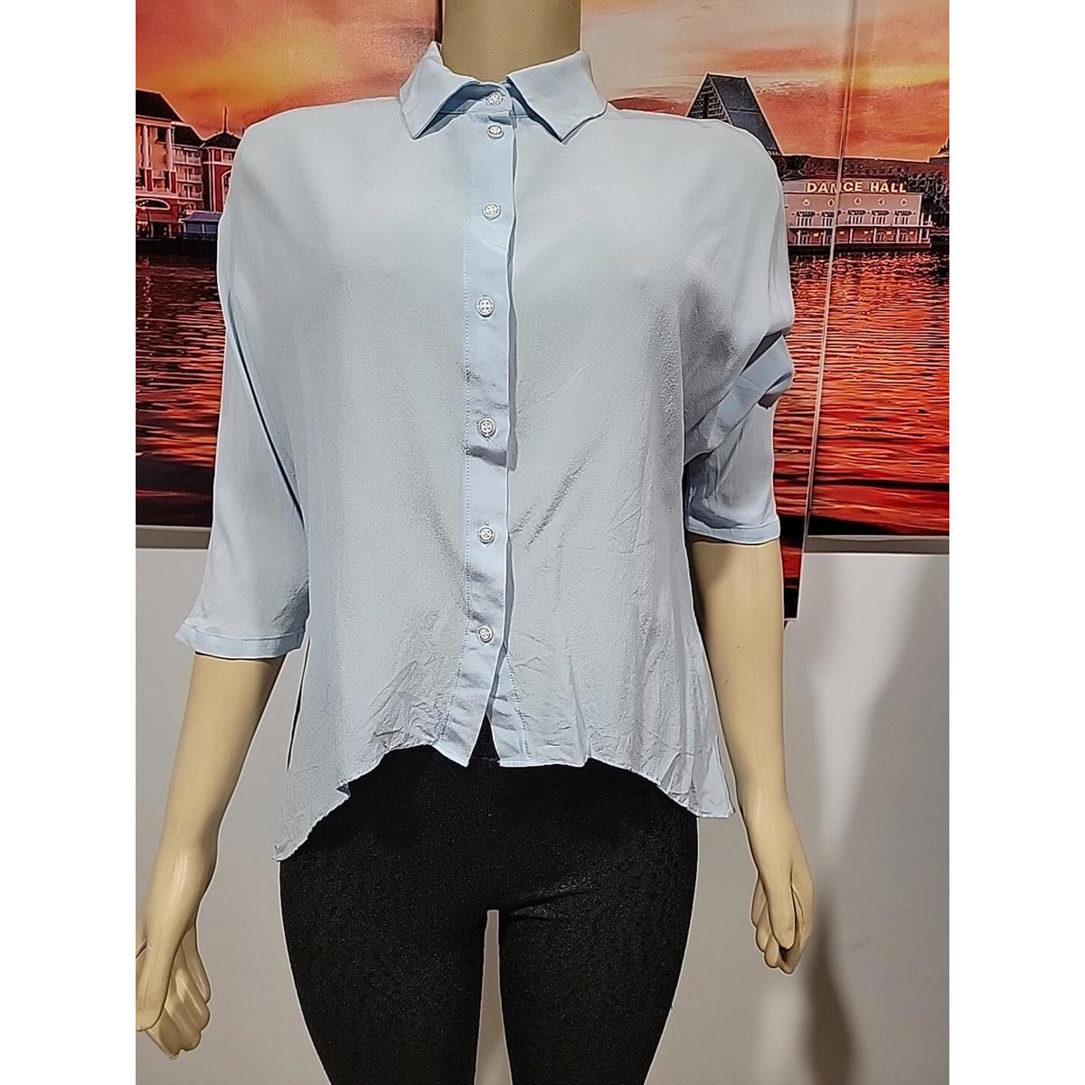 Patrizia Pepe Blue Size 38/6 Long Tail Button Up Silk Women's Top Blouse #C